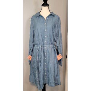 NWT Torrid Chambray Collar Long Sleeve Button Mini Shirt Dress Size 1X 14/16